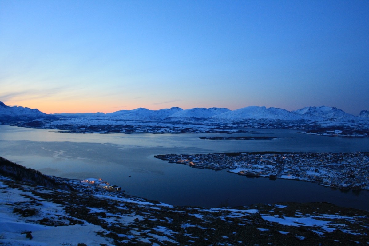 Winter: Looking south above Tromsø in the twilight.